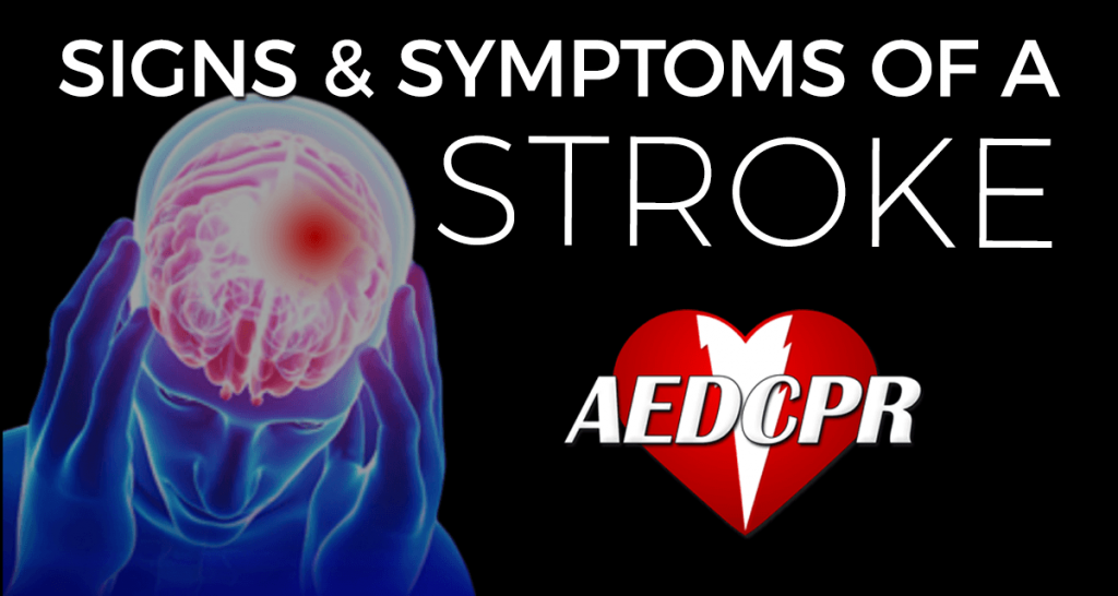 Graphic of a person holding their head in distress with a graphic of their brain saying "Signs & Symptoms of a Stroke"