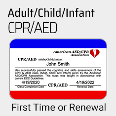 Standard CPR Certification with AED - Includes adult , child and infant.