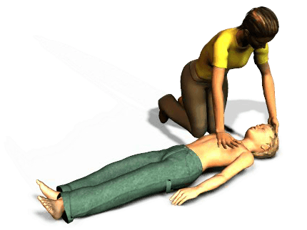 Perform 30 compressions and then give 2 breaths. After 5 cycles of 30 compressions and 2 breaths, reassess the victim
