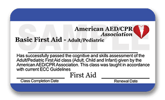 Basic First Aid Adult/Pediatric Certification Card | AED CPR