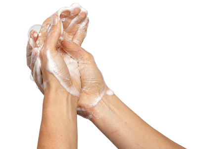 Scrub Hands Scrub hands and any other bare skin that may have been contaminated. Use hot water